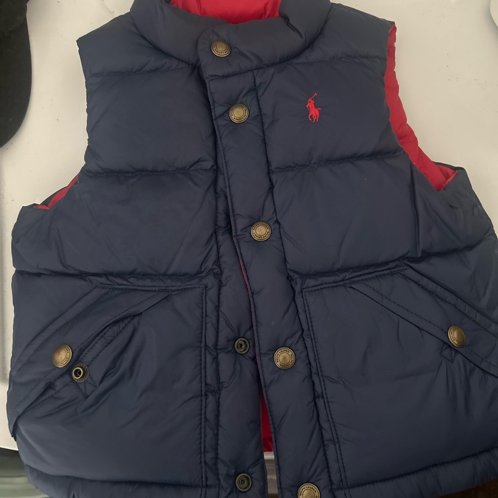 Ralph Lauren Navy Puffer Vest with Red Accents